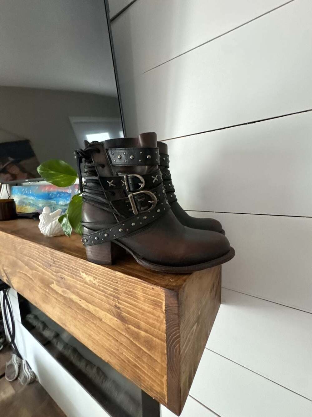 Freebird Caspian Leather Studded Buckle Ankle Boots